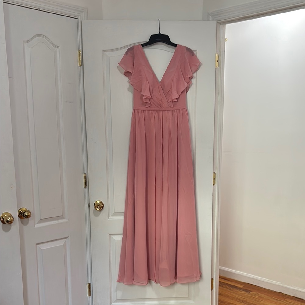 JJs House Pink Flutter Sleeve Maxi Gown